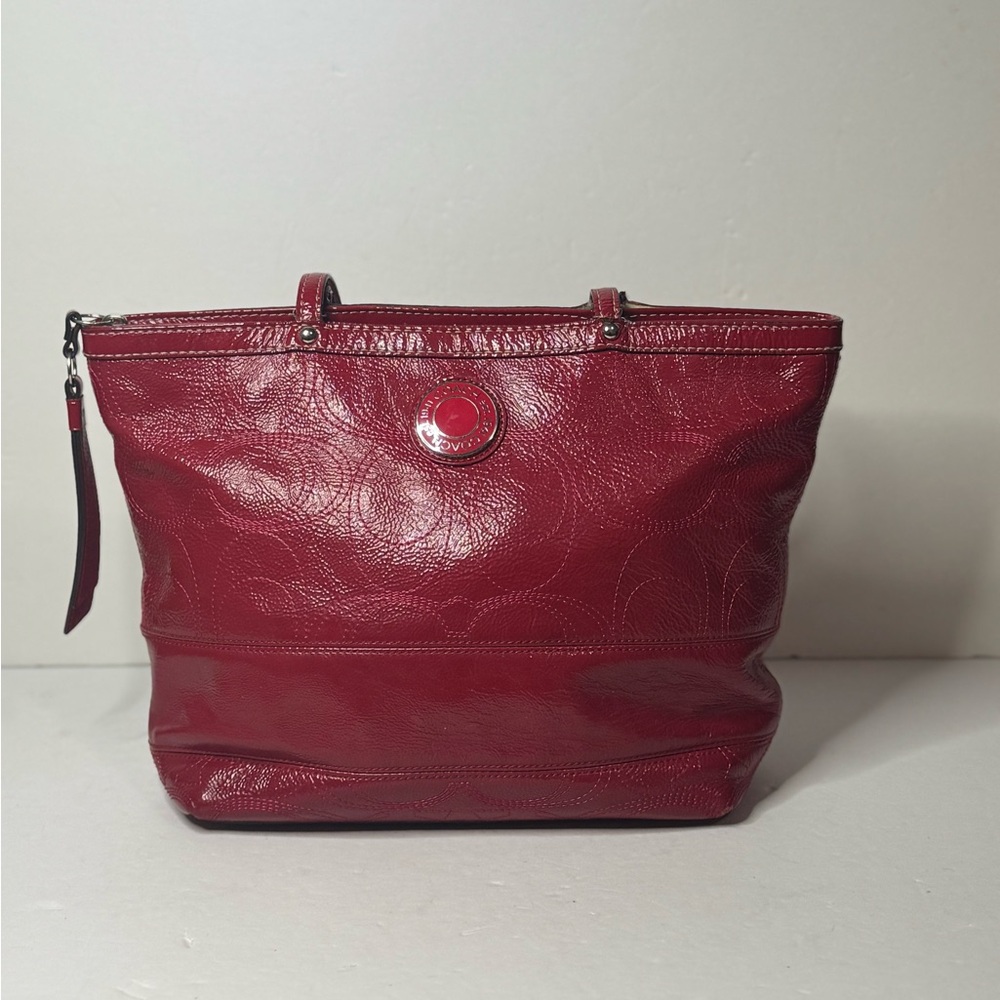 Coach Vintage Red Patent Leather Signature Shoulder Bag